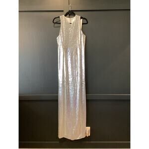 Galvan London 1230 reflection Silver Sequin Racerback Column Gown Dress 8 NWT